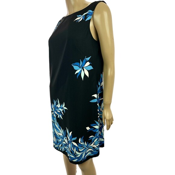 Jessica Howard Sheath Dress Sz 8 Sleeveless Black wBlue & White Design Polyester - Picture 4 of 5